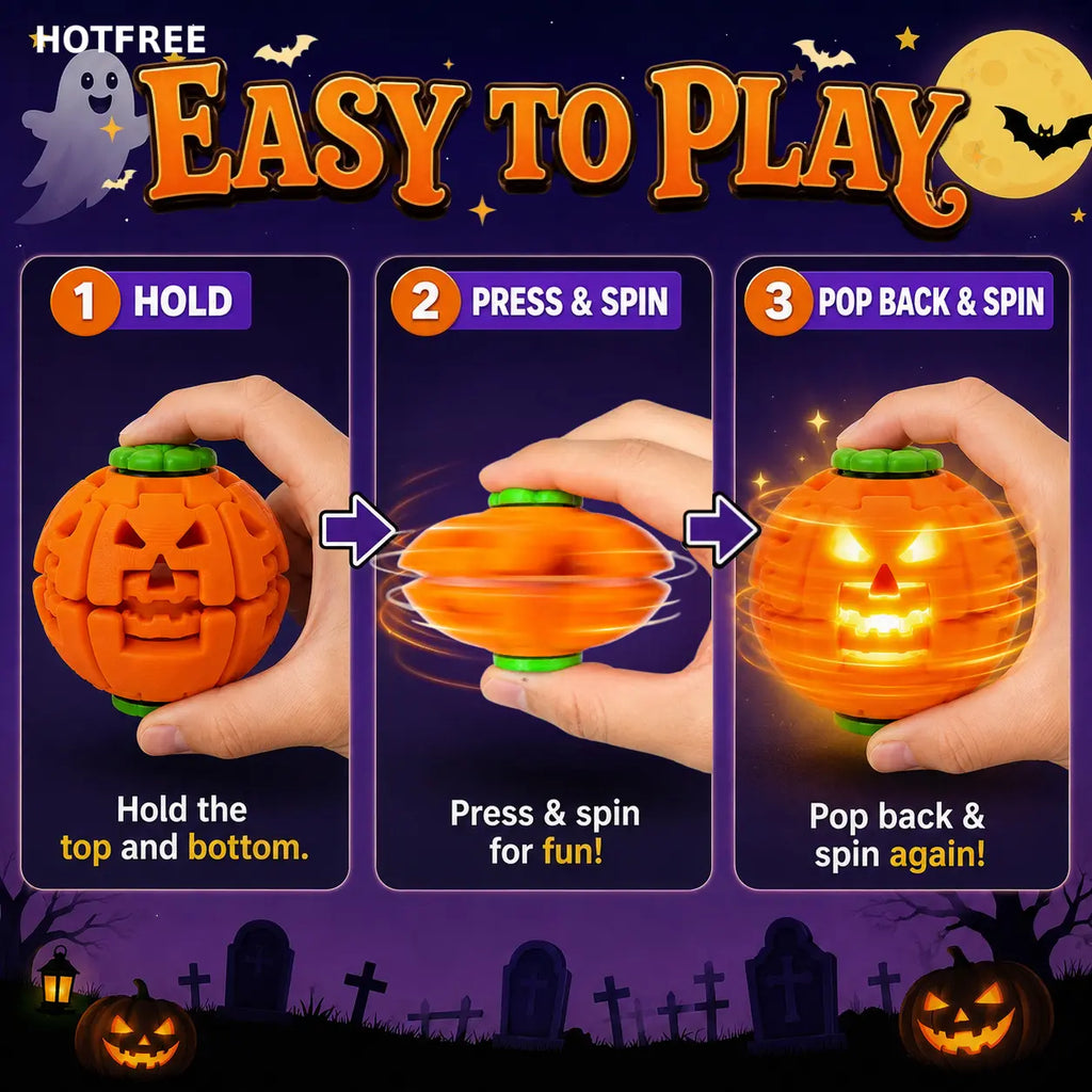Hotfree Halloween Pumpkin Fidget Spinner, LED Light‑Up 2‑In‑1 3D Printed Rotating Fidget Ball, Stress Relief Sensory Puzzle Toy, Halloween Party Favors & Gifts for Kids Boys & Girls