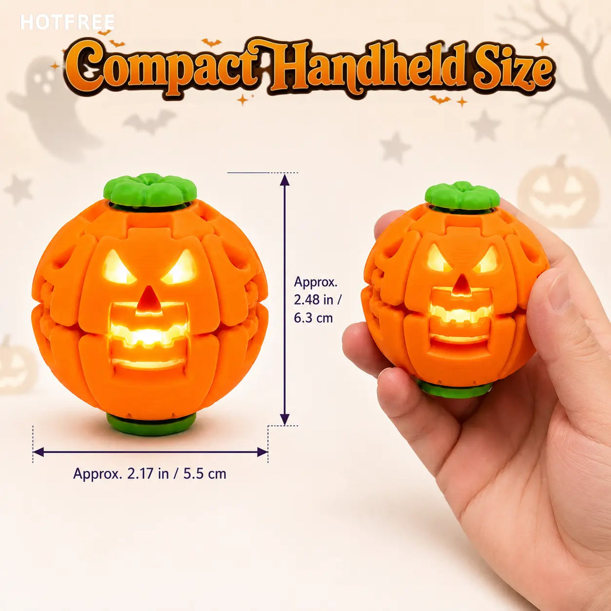Hotfree Halloween Pumpkin Fidget Spinner, LED Light‑Up 2‑In‑1 3D Printed Rotating Fidget Ball, Stress Relief Sensory Puzzle Toy, Halloween Party Favors & Gifts for Kids Boys & Girls