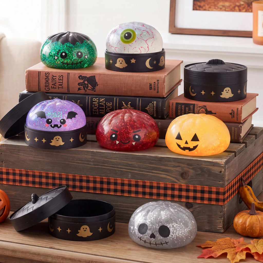 JOYIN Halloween Dumpling Squishy Pack - 1/3/6 Pcs with Steamer Storage Boxes, Slow-Rebound Maltose Texture, Grimace Pumpkin/Pumpkin Devils Designs, Soft Squishy Sensory Fidget Gift for 10-12 Years Horror Lovers