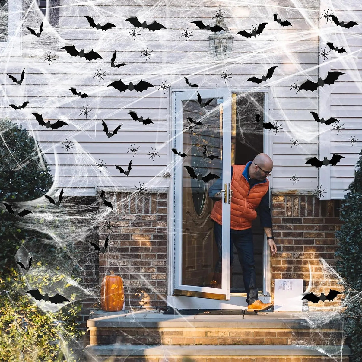 1200 Sqft Halloween Spider Webs and 120Pcs Fake Bats and 50Pcs Fake Spiders Super Stretch Cobwebs Party Decorate for Halloween Theme Indoor and Outdoor Decoration