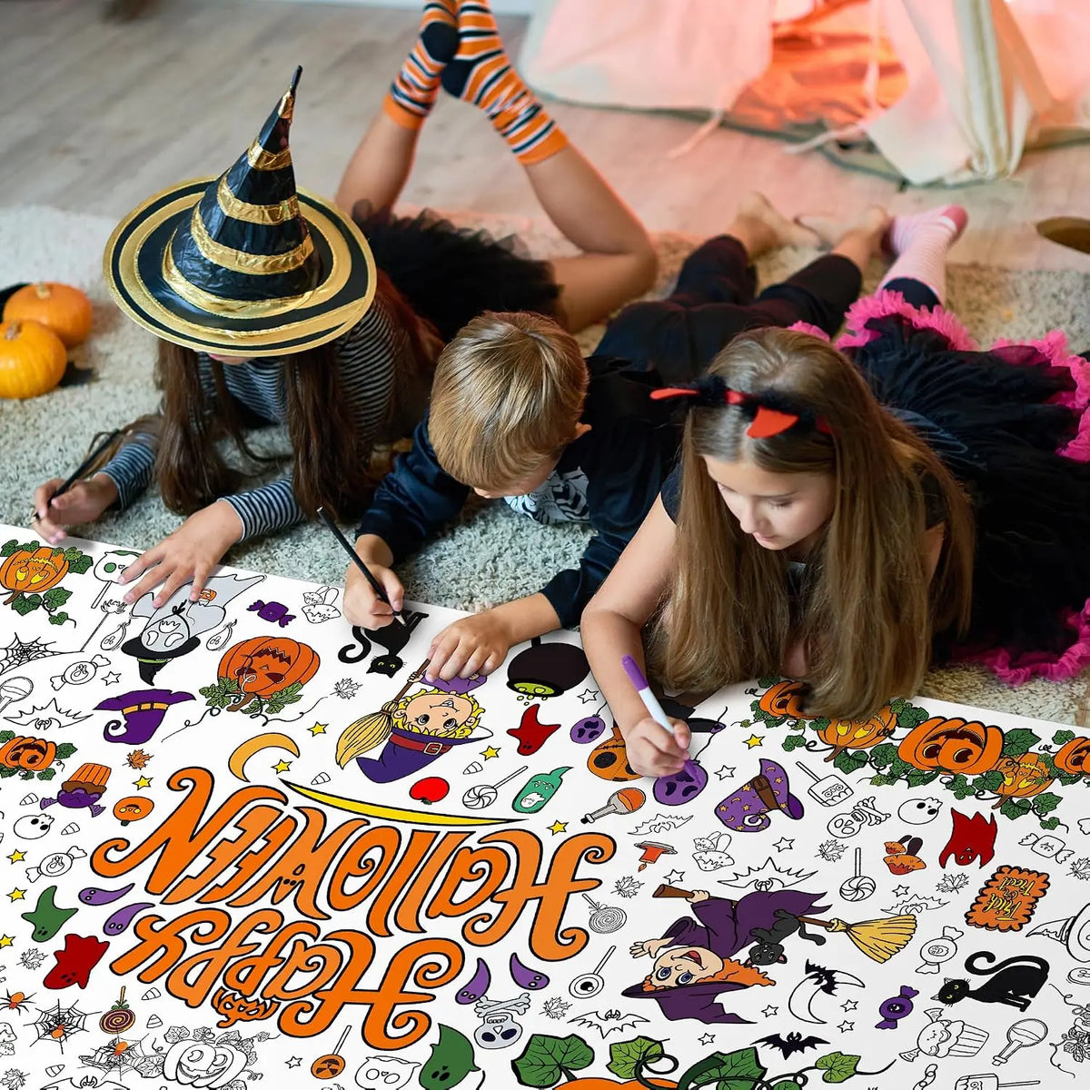 Halloween Giant Coloring Poster/Tablecloth-Halloween Crafts for Kids-30 X 72 Inches Jumbo Paper Coloring Banner Gifts for Kids Activities Games Toys Party Favors- Halloween Party Decorations