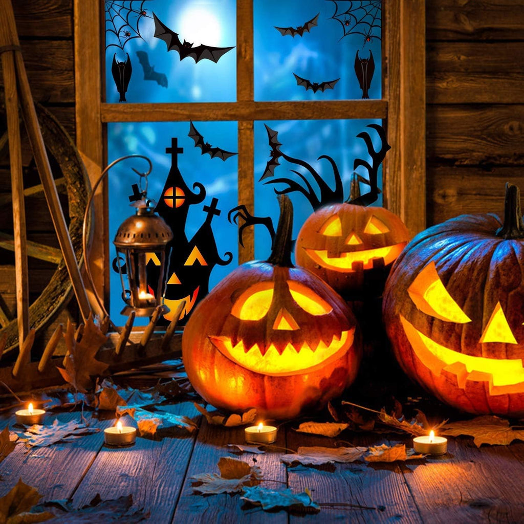 Halloween Window Clings - 7 Sheets Bats & Spiders Window Decals