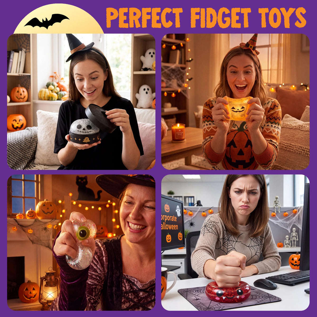 JOYIN Halloween Dumpling Squishy Pack - 1/3/6 Pcs with Steamer Storage Boxes, Slow-Rebound Maltose Texture, Grimace Pumpkin/Pumpkin Devils Designs, Soft Squishy Sensory Fidget Gift for 10-12 Years Horror Lovers
