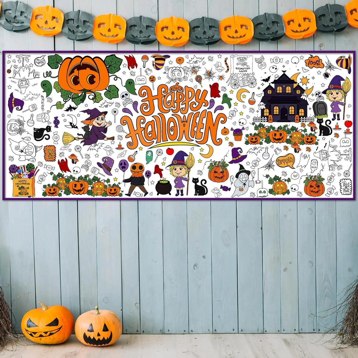 Halloween Giant Coloring Poster/Tablecloth-Halloween Crafts for Kids-30 X 72 Inches Jumbo Paper Coloring Banner Gifts for Kids Activities Games Toys Party Favors- Halloween Party Decorations