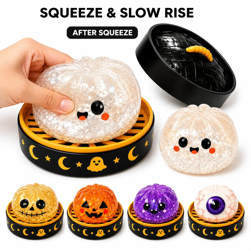 Halloween Mystery Squishy Fidgets - 5Pcs Soft Squeeze Sensory Toys with 5 Spooky Designs, Slow Rise Pumpkin Toys, Trick-Or-Treat Goodie Bags Stuffers, Kids Party Favors
