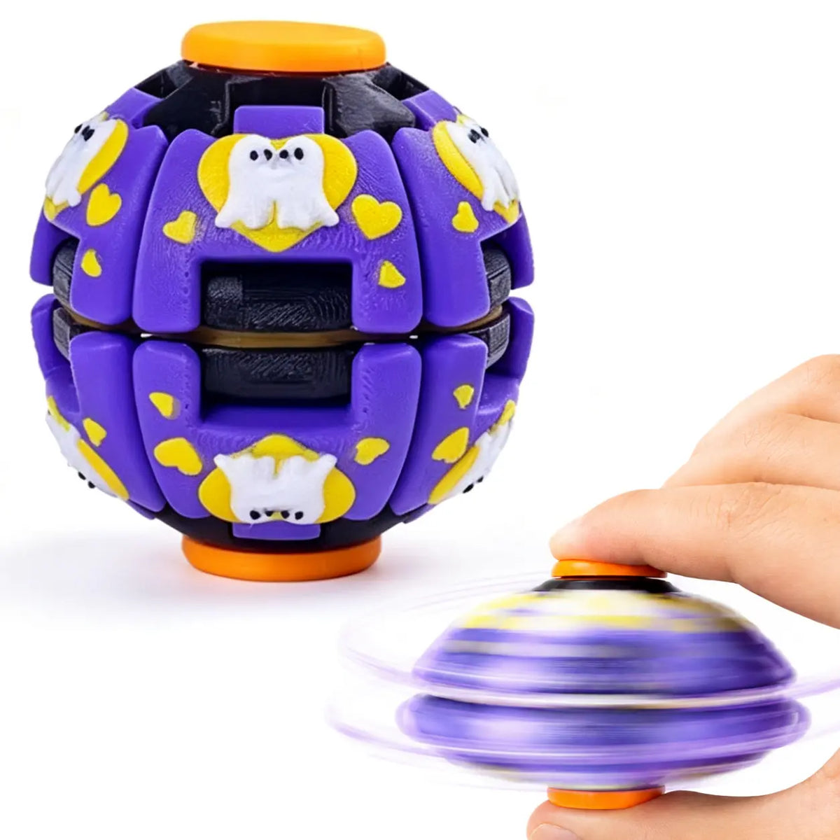 Hotfree Halloween Pumpkin Fidget Spinner, LED Light‑Up 2‑In‑1 3D Printed Rotating Fidget Ball, Stress Relief Sensory Puzzle Toy, Halloween Party Favors & Gifts for Kids Boys & Girls