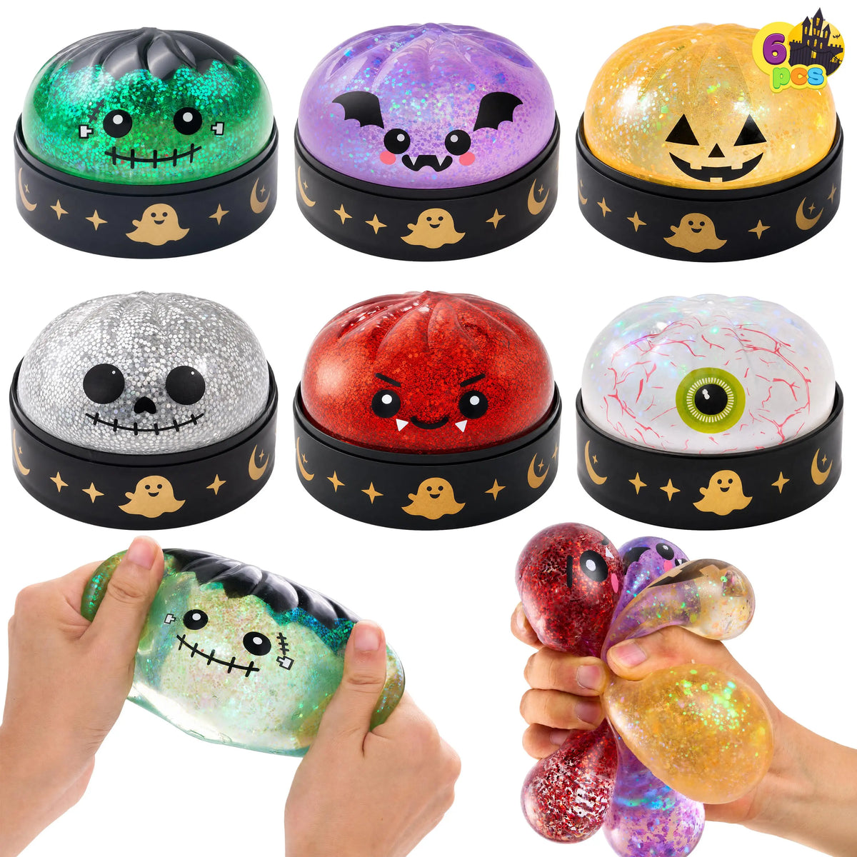 JOYIN Halloween Dumpling Squishy Pack - 1/3/6 Pcs with Steamer Storage Boxes, Slow-Rebound Maltose Texture, Grimace Pumpkin/Pumpkin Devils Designs, Soft Squishy Sensory Fidget Gift for 10-12 Years Horror Lovers