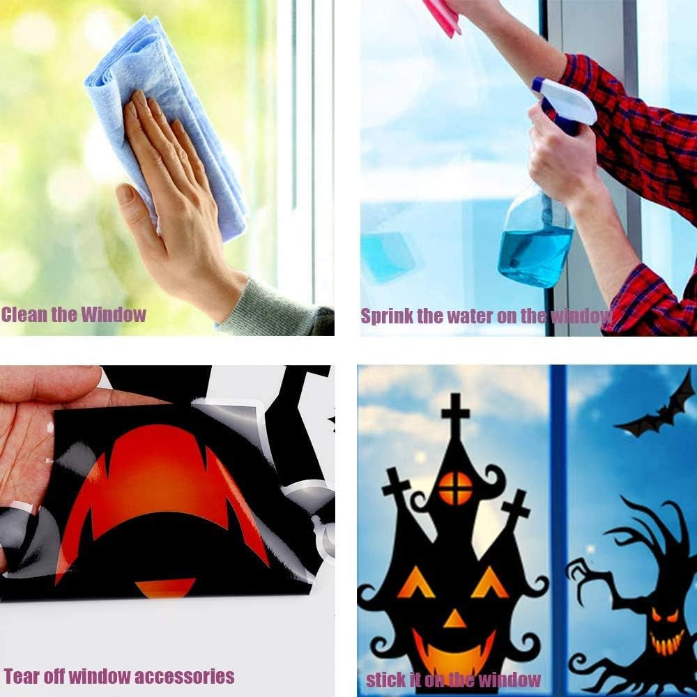 Halloween Window Clings - 7 Sheets Bats & Spiders Window Decals