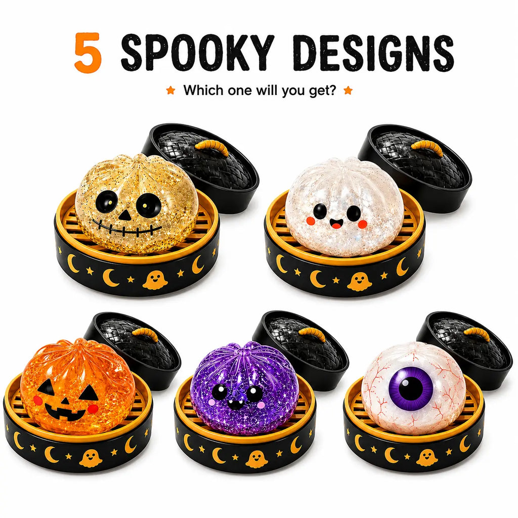 Halloween Mystery Squishy Fidgets - 5Pcs Soft Squeeze Sensory Toys with 5 Spooky Designs, Slow Rise Pumpkin Toys, Trick-Or-Treat Goodie Bags Stuffers, Kids Party Favors