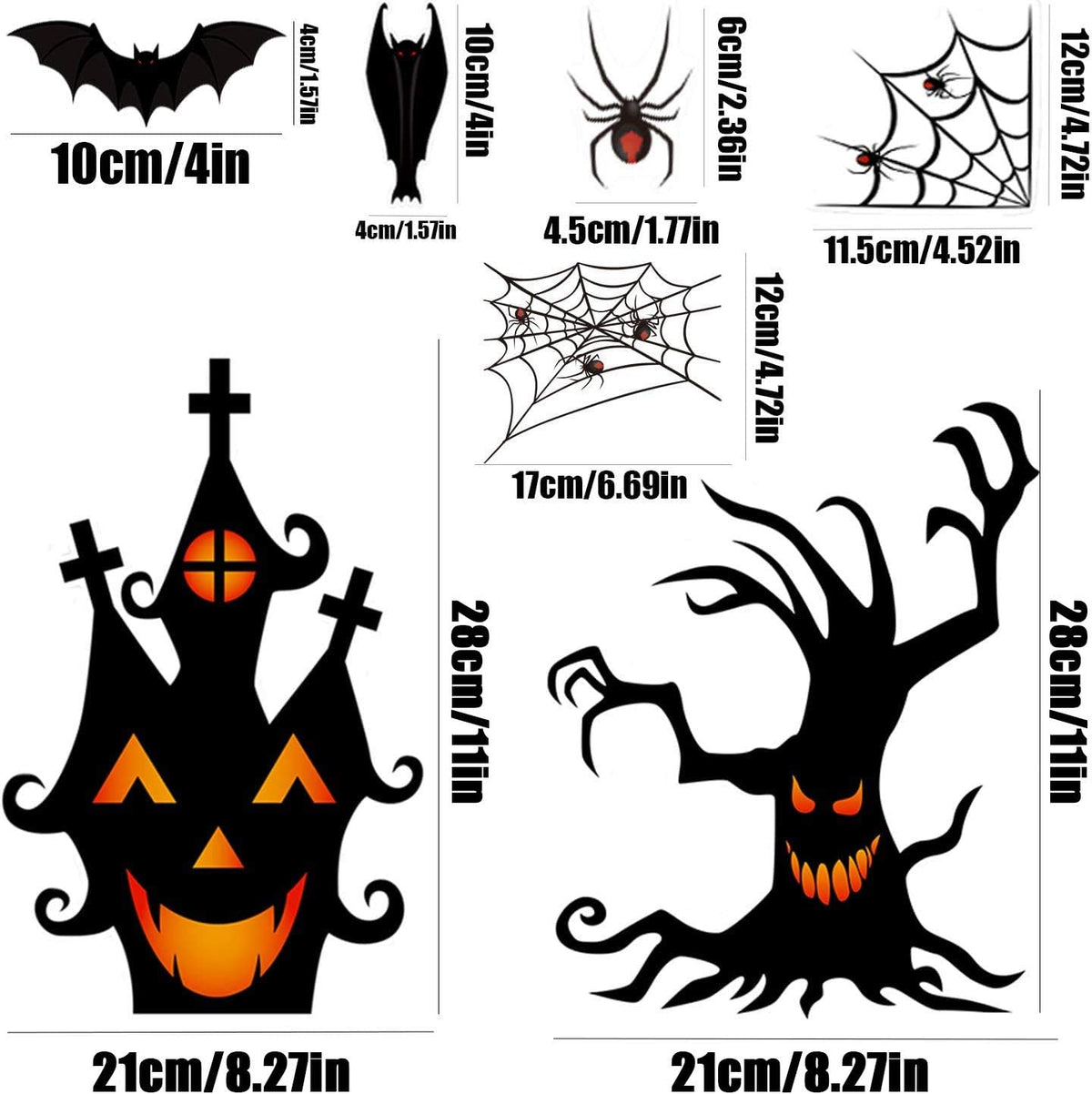 Halloween Window Clings - 7 Sheets Bats & Spiders Window Decals