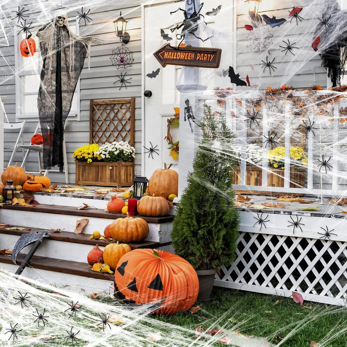 120G Halloween Spider Web, Halloween Spider Web Decorations, with 40 Fake Plastic Spiders, Halloween Decorations, Stretchable Halloween Cobwebs Decoration for Home Decoration (120G)