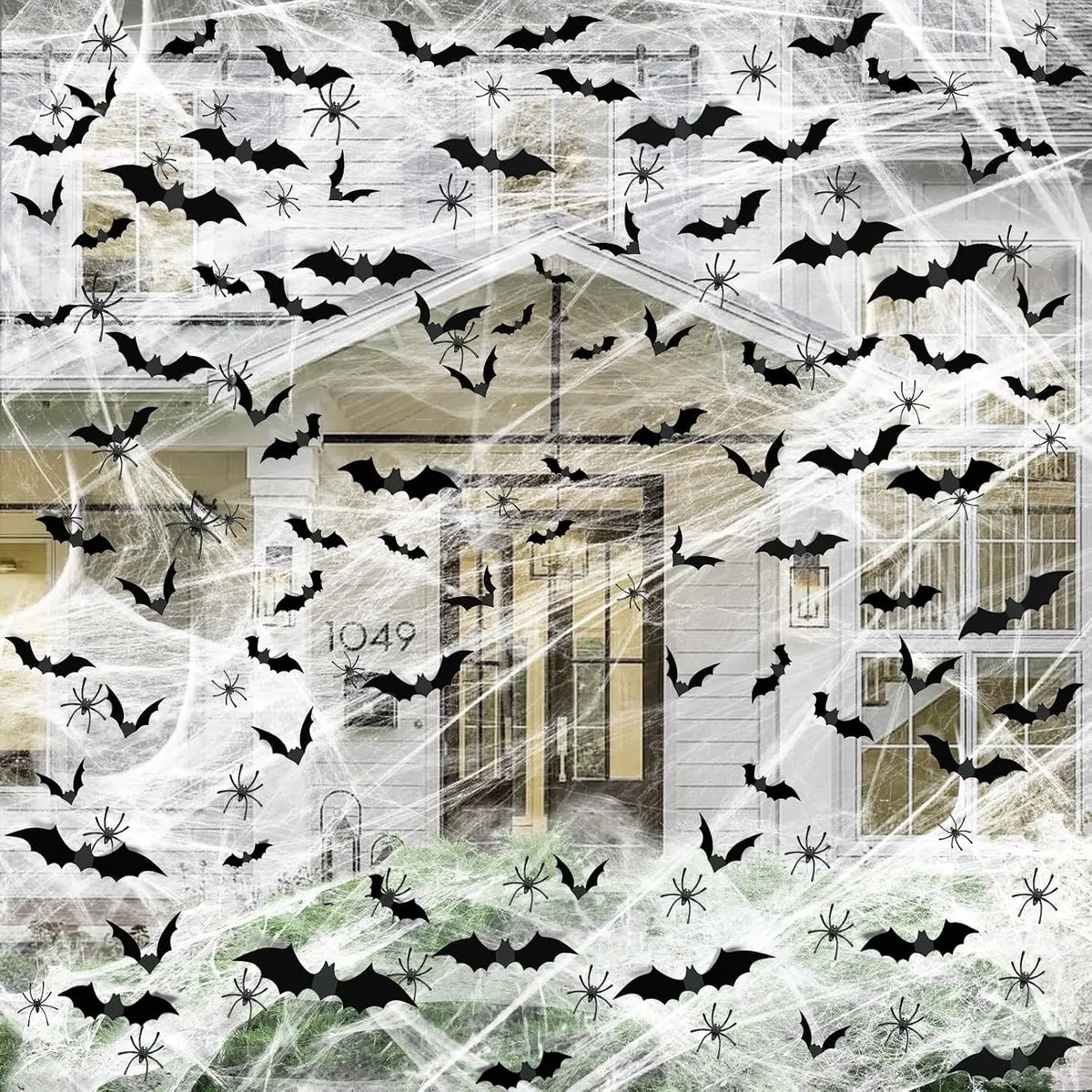 1200 Sqft Halloween Spider Webs and 120Pcs Fake Bats and 50Pcs Fake Spiders Super Stretch Cobwebs Party Decorate for Halloween Theme Indoor and Outdoor Decoration