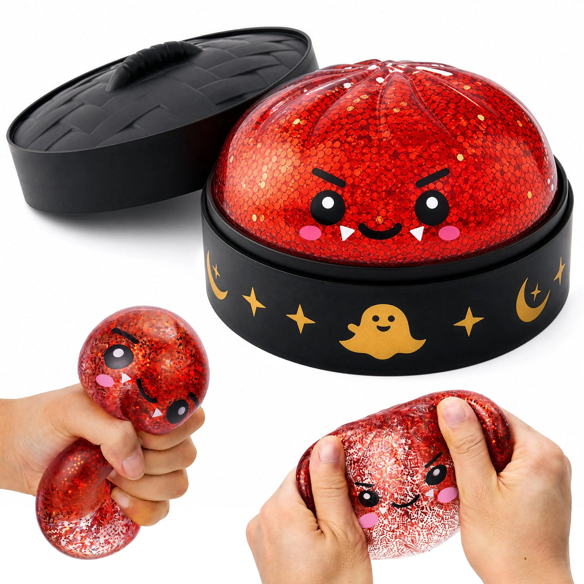JOYIN Halloween Dumpling Squishy Pack - 1/3/6 Pcs with Steamer Storage Boxes, Slow-Rebound Maltose Texture, Grimace Pumpkin/Pumpkin Devils Designs, Soft Squishy Sensory Fidget Gift for 10-12 Years Horror Lovers