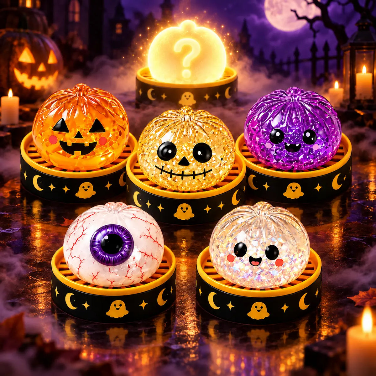 Halloween Mystery Squishy Fidgets - 5Pcs Soft Squeeze Sensory Toys with 5 Spooky Designs, Slow Rise Pumpkin Toys, Trick-Or-Treat Goodie Bags Stuffers, Kids Party Favors