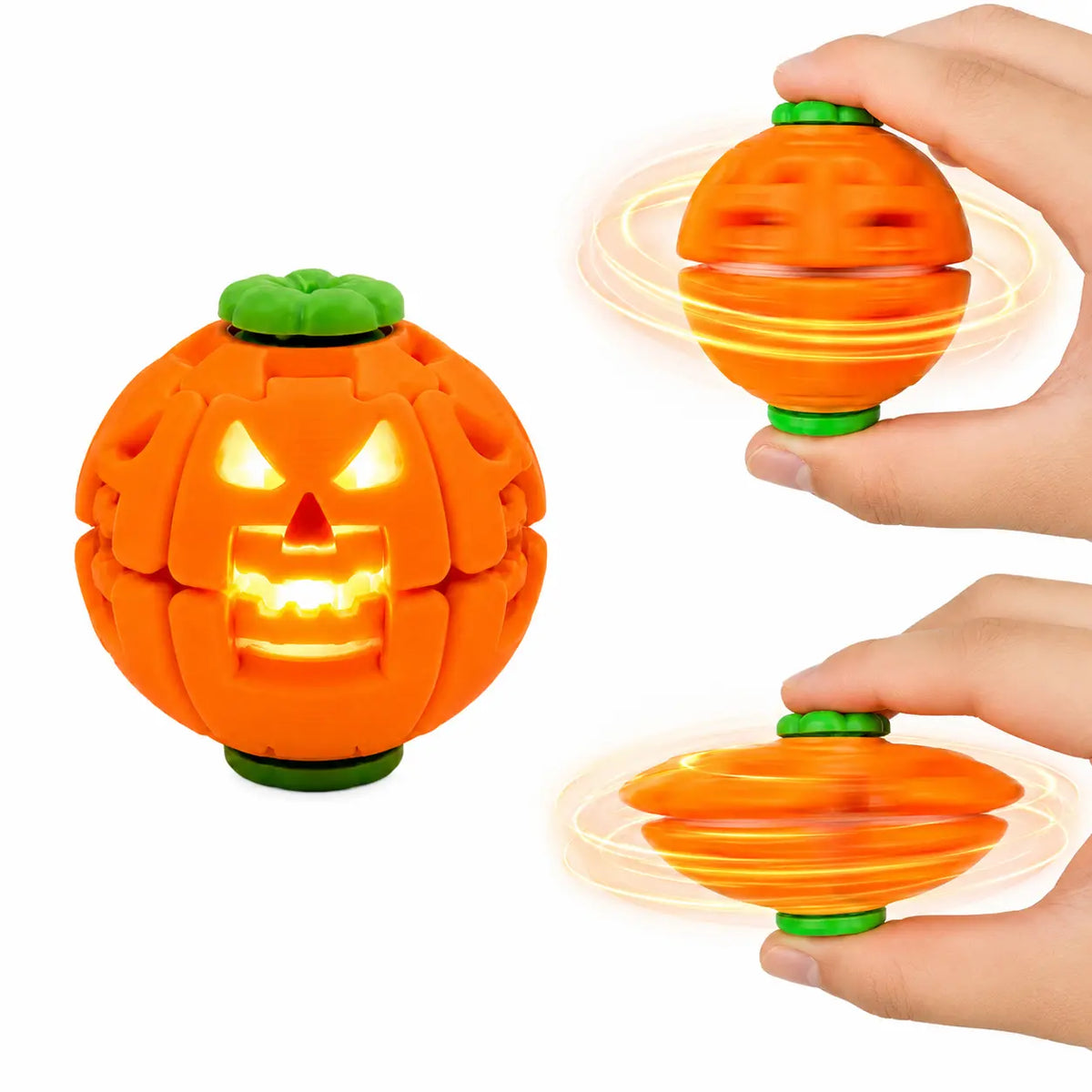 Hotfree Halloween Pumpkin Fidget Spinner, LED Light‑Up 2‑In‑1 3D Printed Rotating Fidget Ball, Stress Relief Sensory Puzzle Toy, Halloween Party Favors & Gifts for Kids Boys & Girls