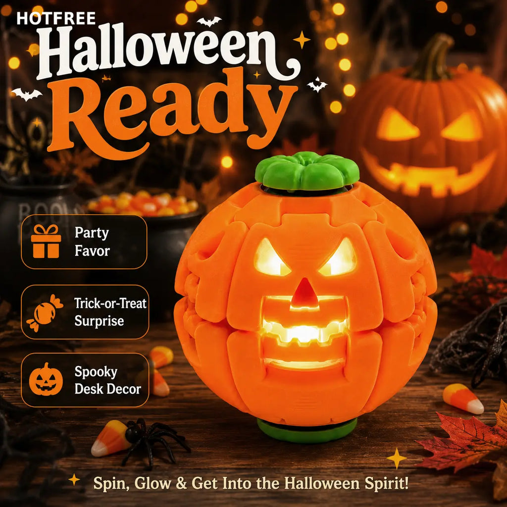 Hotfree Halloween Pumpkin Fidget Spinner, LED Light‑Up 2‑In‑1 3D Printed Rotating Fidget Ball, Stress Relief Sensory Puzzle Toy, Halloween Party Favors & Gifts for Kids Boys & Girls