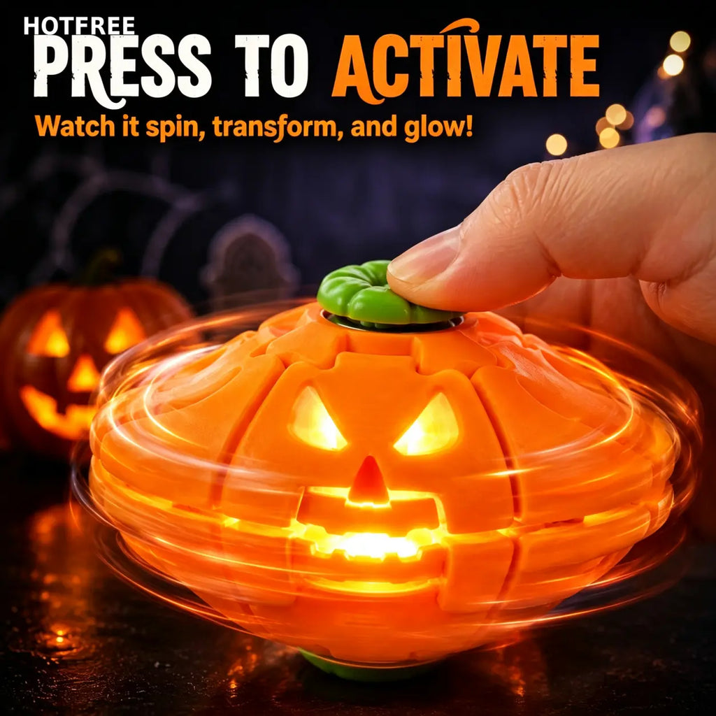 Hotfree Halloween Pumpkin Fidget Spinner, LED Light‑Up 2‑In‑1 3D Printed Rotating Fidget Ball, Stress Relief Sensory Puzzle Toy, Halloween Party Favors & Gifts for Kids Boys & Girls