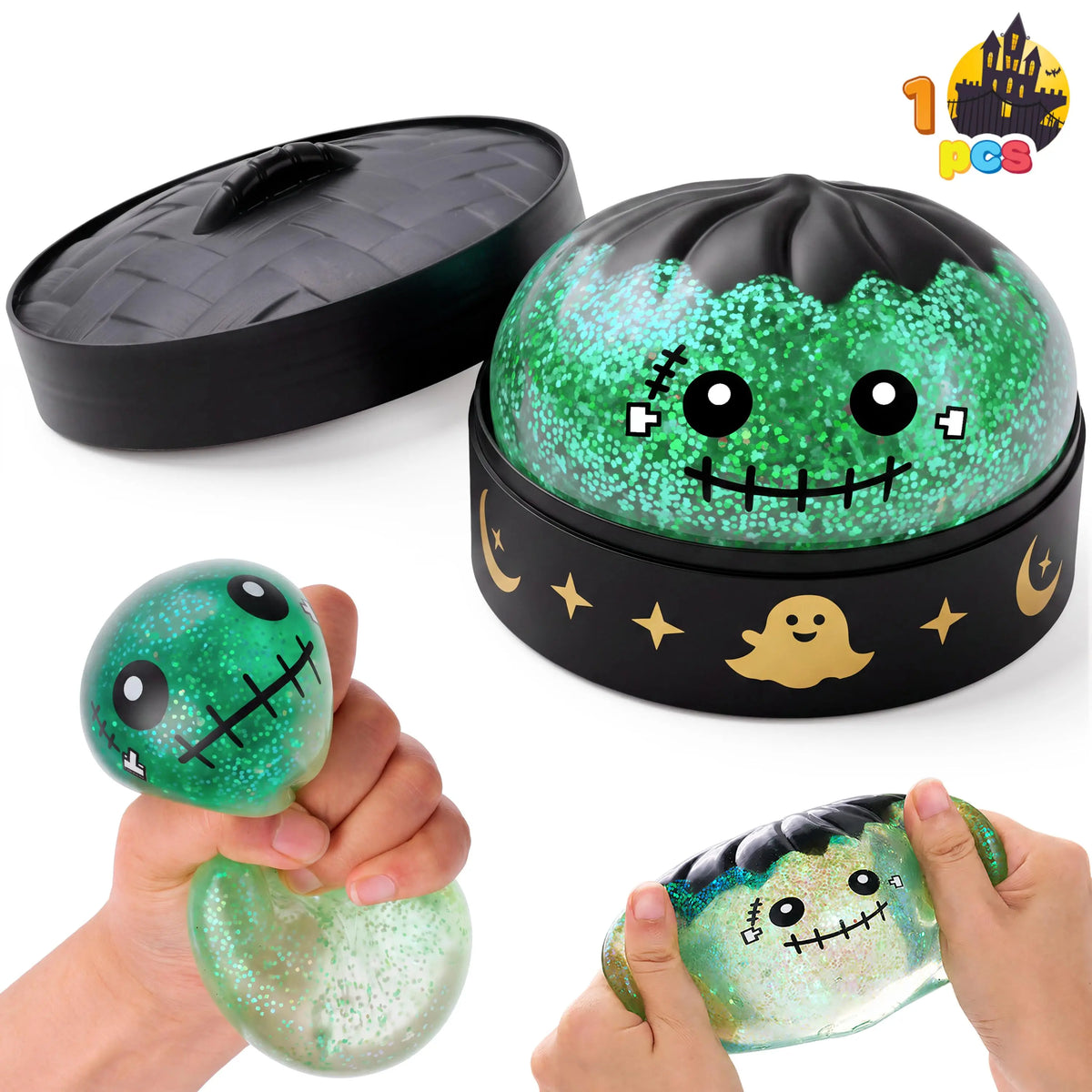JOYIN Halloween Dumpling Squishy Pack - 1/3/6 Pcs with Steamer Storage Boxes, Slow-Rebound Maltose Texture, Grimace Pumpkin/Pumpkin Devils Designs, Soft Squishy Sensory Fidget Gift for 10-12 Years Horror Lovers