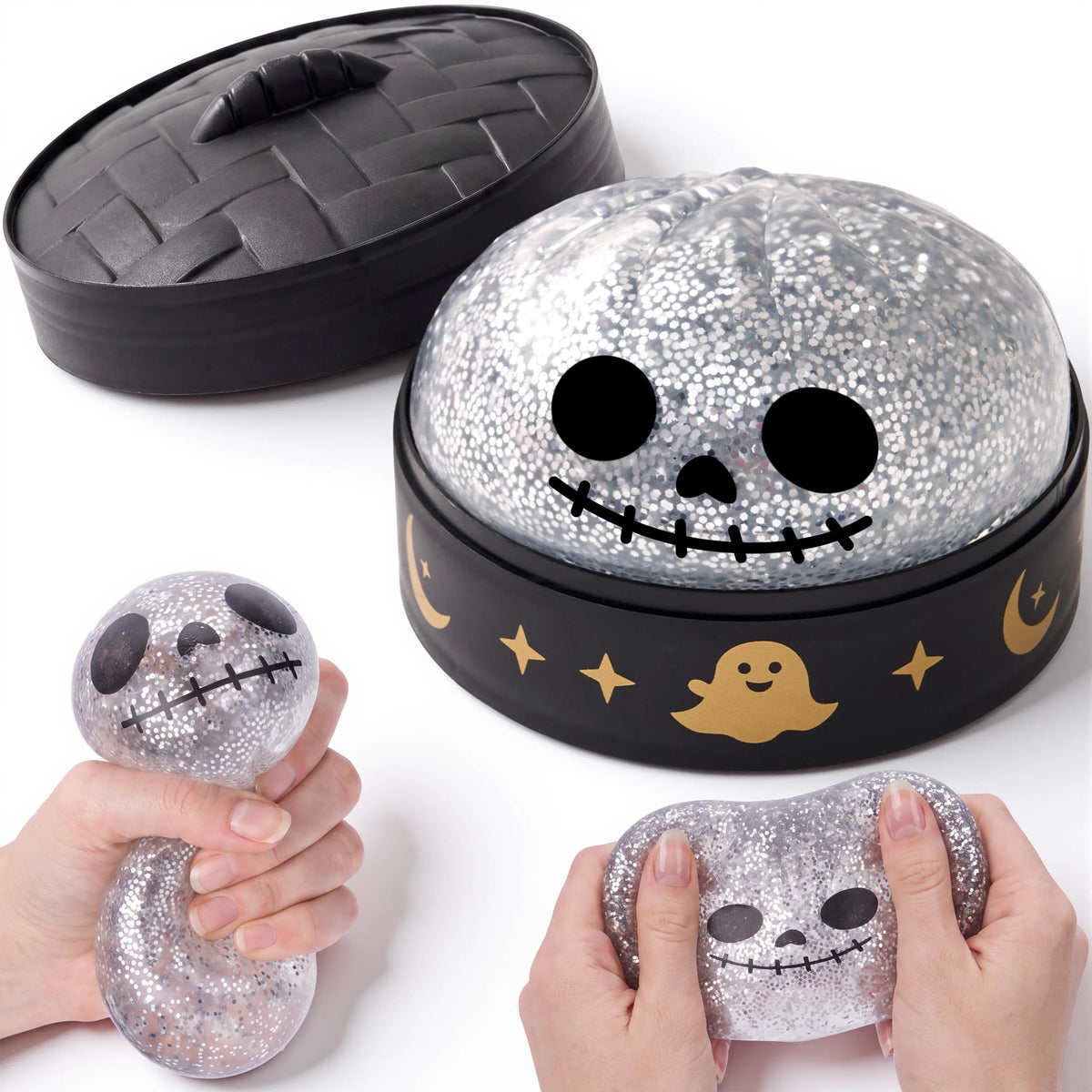 JOYIN Halloween Dumpling Squishy Pack - 1/3/6 Pcs with Steamer Storage Boxes, Slow-Rebound Maltose Texture, Grimace Pumpkin/Pumpkin Devils Designs, Soft Squishy Sensory Fidget Gift for 10-12 Years Horror Lovers