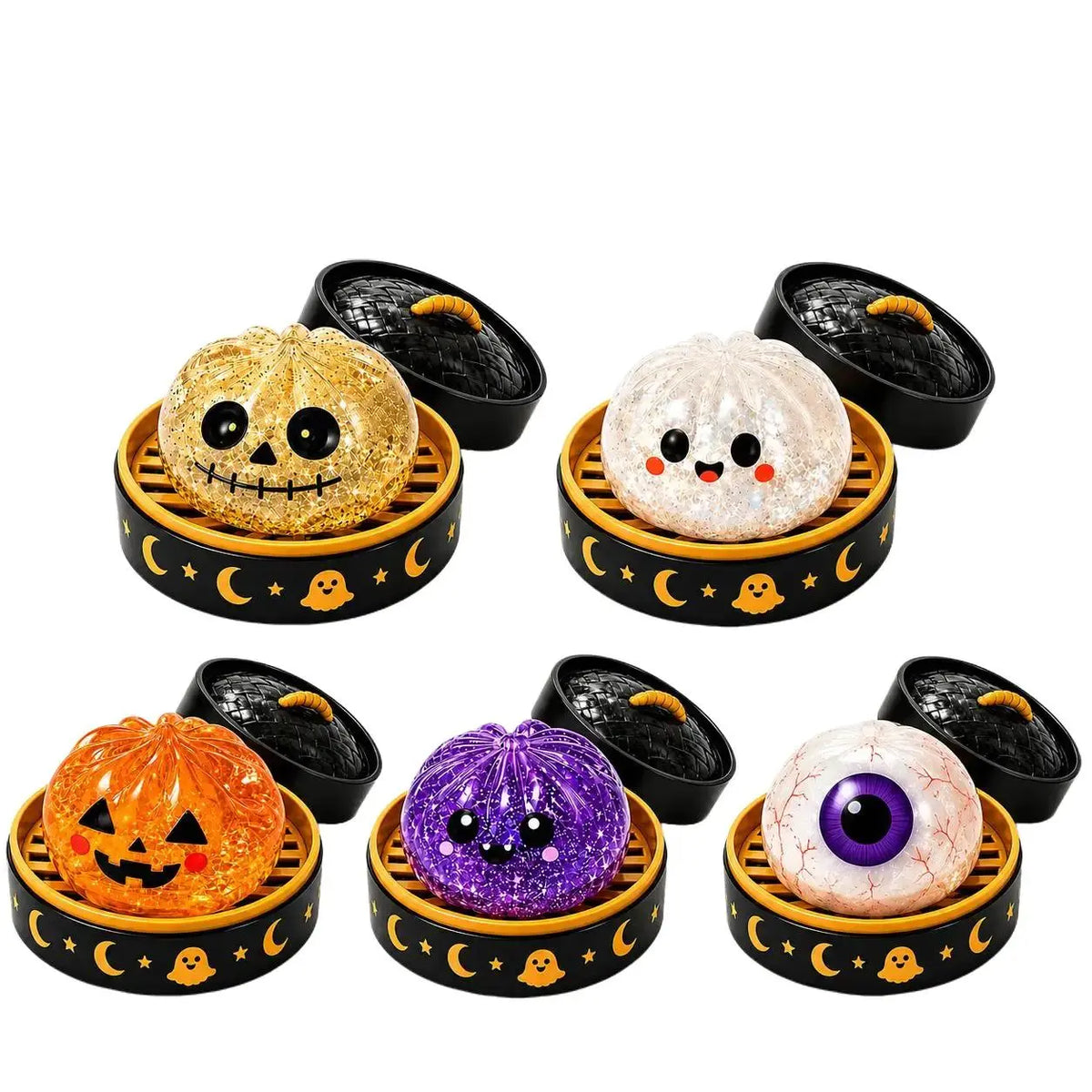 Halloween Mystery Squishy Fidgets - 5Pcs Soft Squeeze Sensory Toys with 5 Spooky Designs, Slow Rise Pumpkin Toys, Trick-Or-Treat Goodie Bags Stuffers, Kids Party Favors