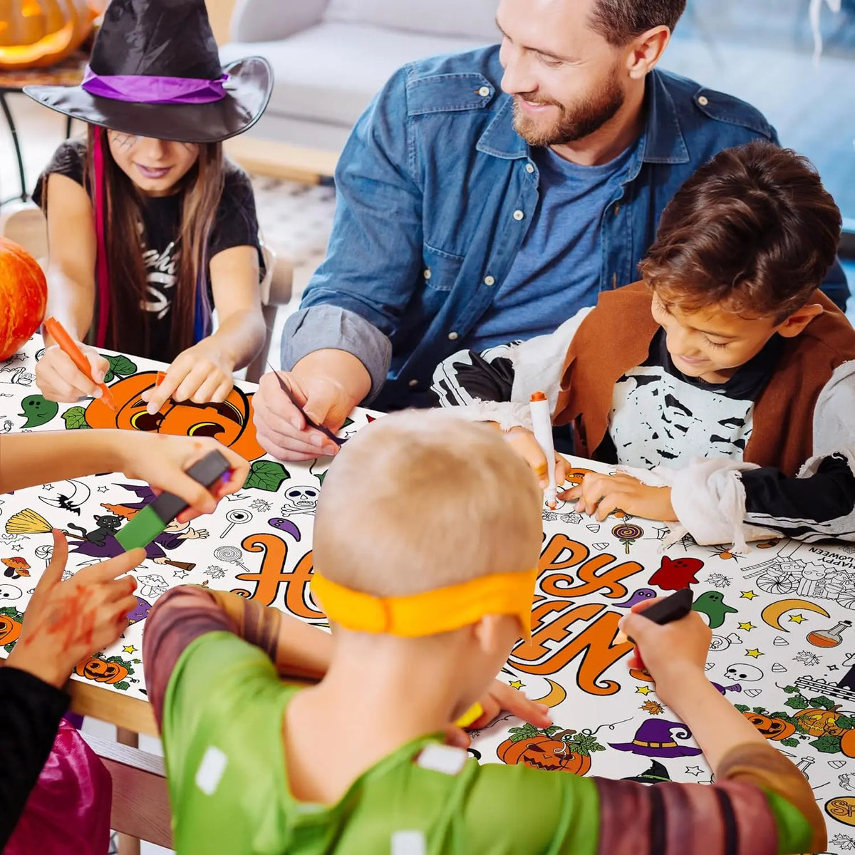 Halloween Giant Coloring Poster/Tablecloth-Halloween Crafts for Kids-30 X 72 Inches Jumbo Paper Coloring Banner Gifts for Kids Activities Games Toys Party Favors- Halloween Party Decorations