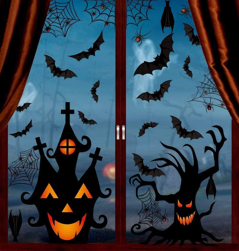 Halloween Window Clings - 7 Sheets Bats & Spiders Window Decals