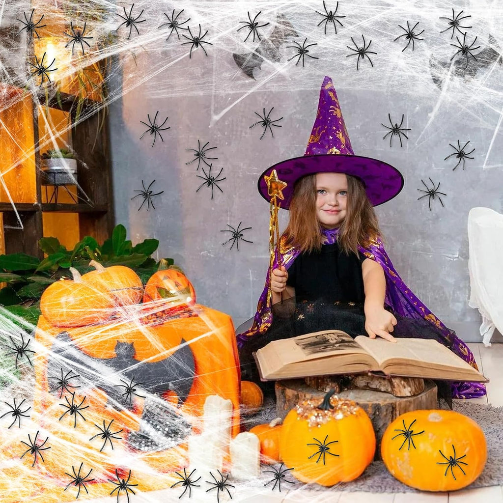 120G Halloween Spider Web, Halloween Spider Web Decorations, with 40 Fake Plastic Spiders, Halloween Decorations, Stretchable Halloween Cobwebs Decoration for Home Decoration (120G)