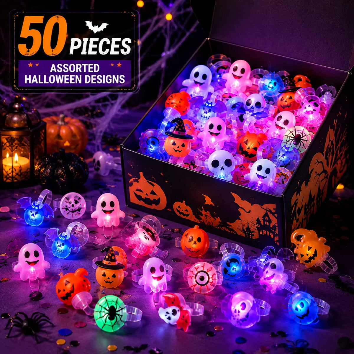 50-Pack Halloween Party Favors for Kids, Trick or Treat Halloween Toys & Goodie Bag Fillers, Fun Spooky Party Gifts for Halloween Parties, School Events & Treat Bags