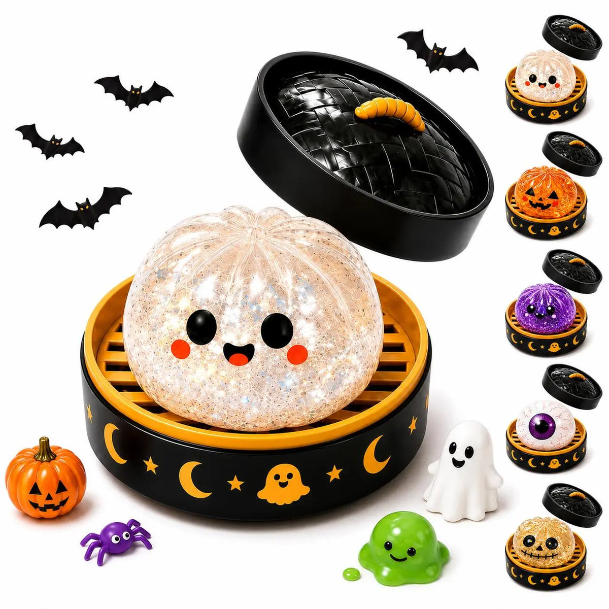 Halloween Mystery Squishy Fidgets - 5Pcs Soft Squeeze Sensory Toys with 5 Spooky Designs, Slow Rise Pumpkin Toys, Trick-Or-Treat Goodie Bags Stuffers, Kids Party Favors