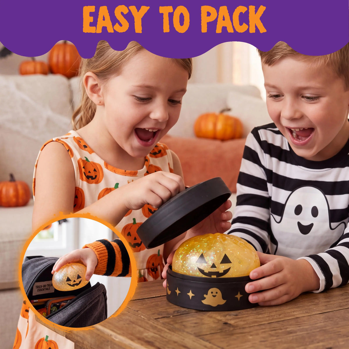 JOYIN Halloween Dumpling Squishy Pack - 1/3/6 Pcs with Steamer Storage Boxes, Slow-Rebound Maltose Texture, Grimace Pumpkin/Pumpkin Devils Designs, Soft Squishy Sensory Fidget Gift for 10-12 Years Horror Lovers