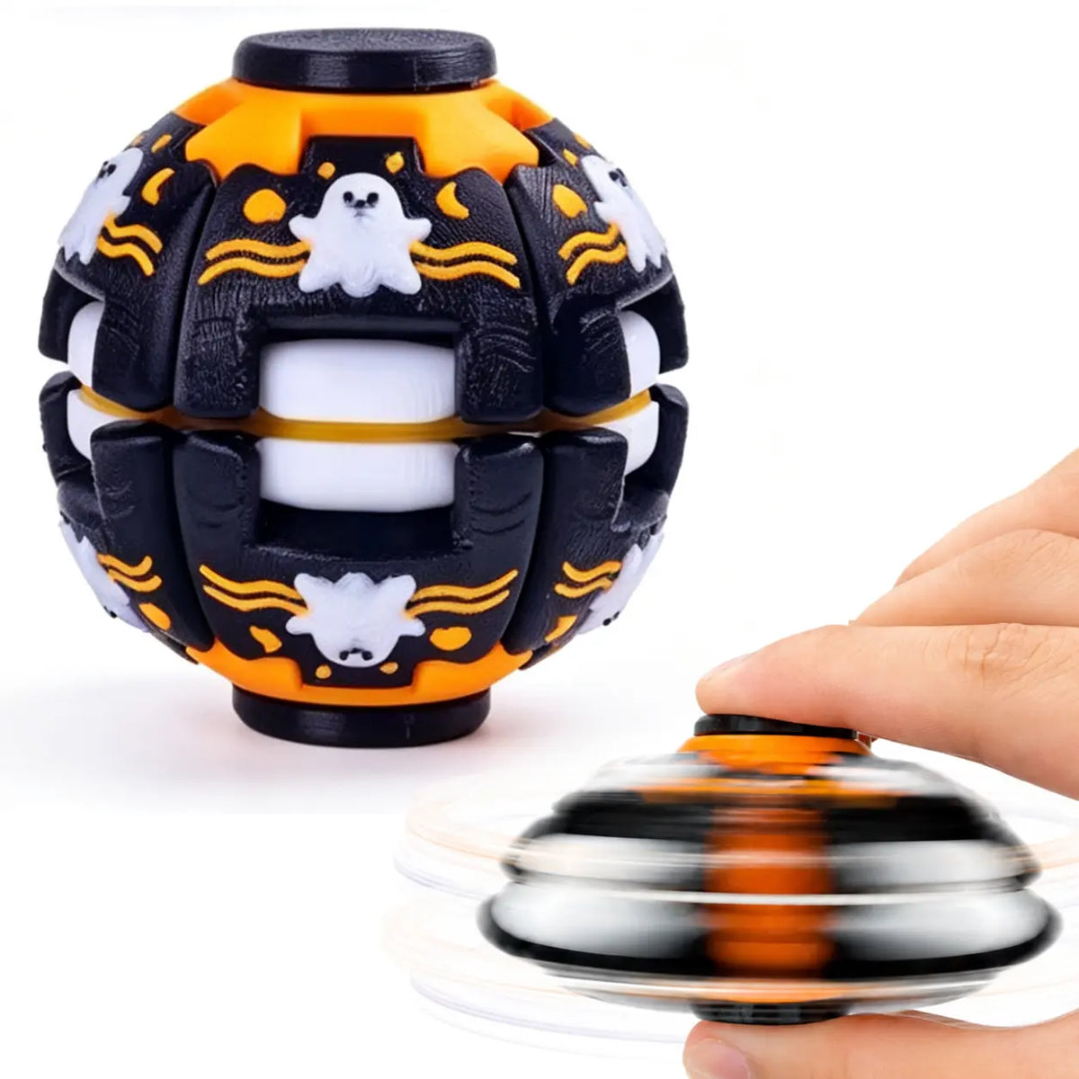 Hotfree Halloween Pumpkin Fidget Spinner, LED Light‑Up 2‑In‑1 3D Printed Rotating Fidget Ball, Stress Relief Sensory Puzzle Toy, Halloween Party Favors & Gifts for Kids Boys & Girls