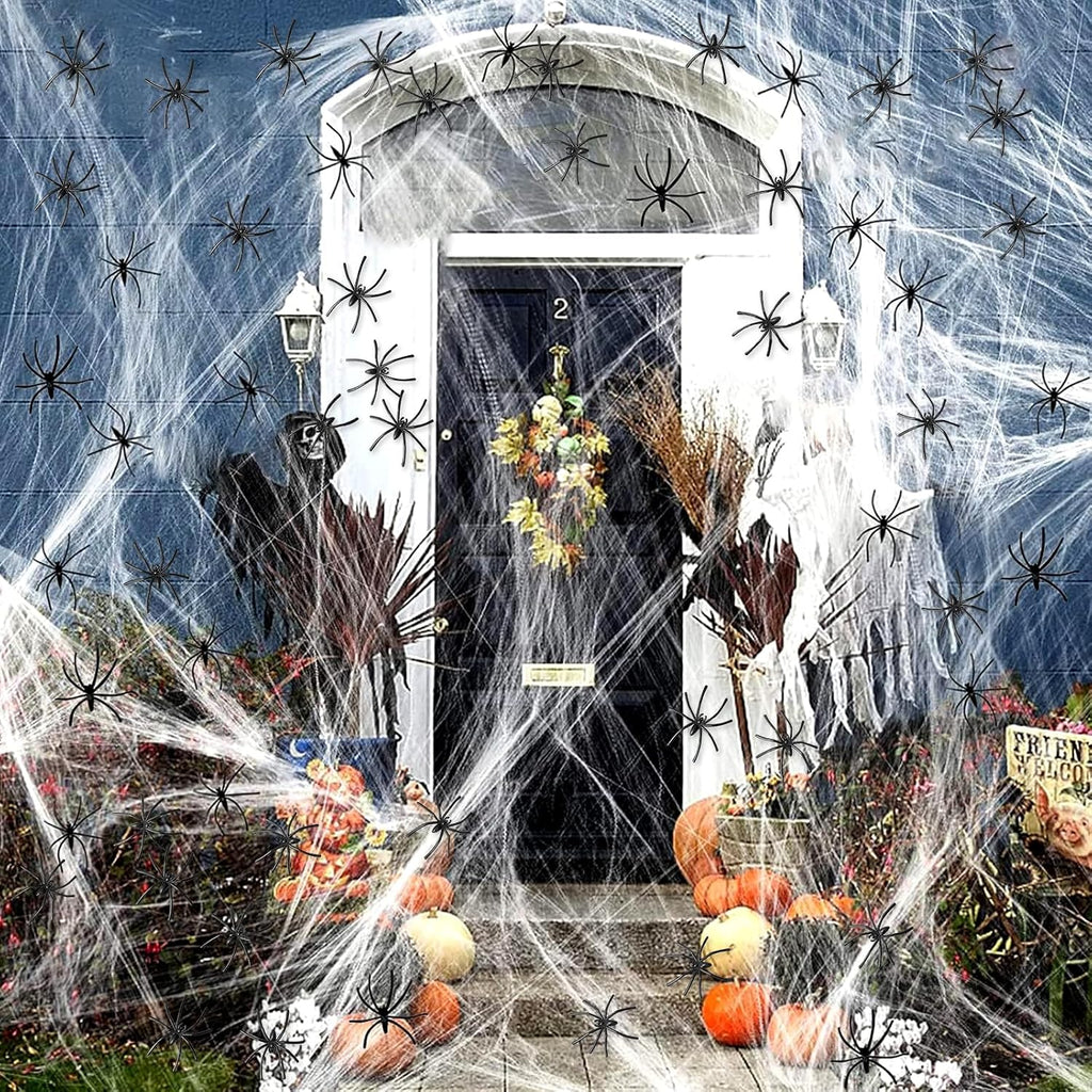 120G Halloween Spider Web, Halloween Spider Web Decorations, with 40 Fake Plastic Spiders, Halloween Decorations, Stretchable Halloween Cobwebs Decoration for Home Decoration (120G)